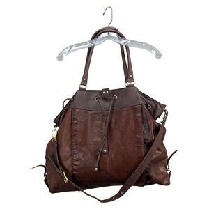 BCBGMAXAZRIA Faux Leather Tote Bag Brown Gold Hardware Double‎ Handled